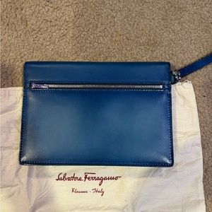 Salvatore Ferragamo leather stationary bag blue color brand new with dust cover